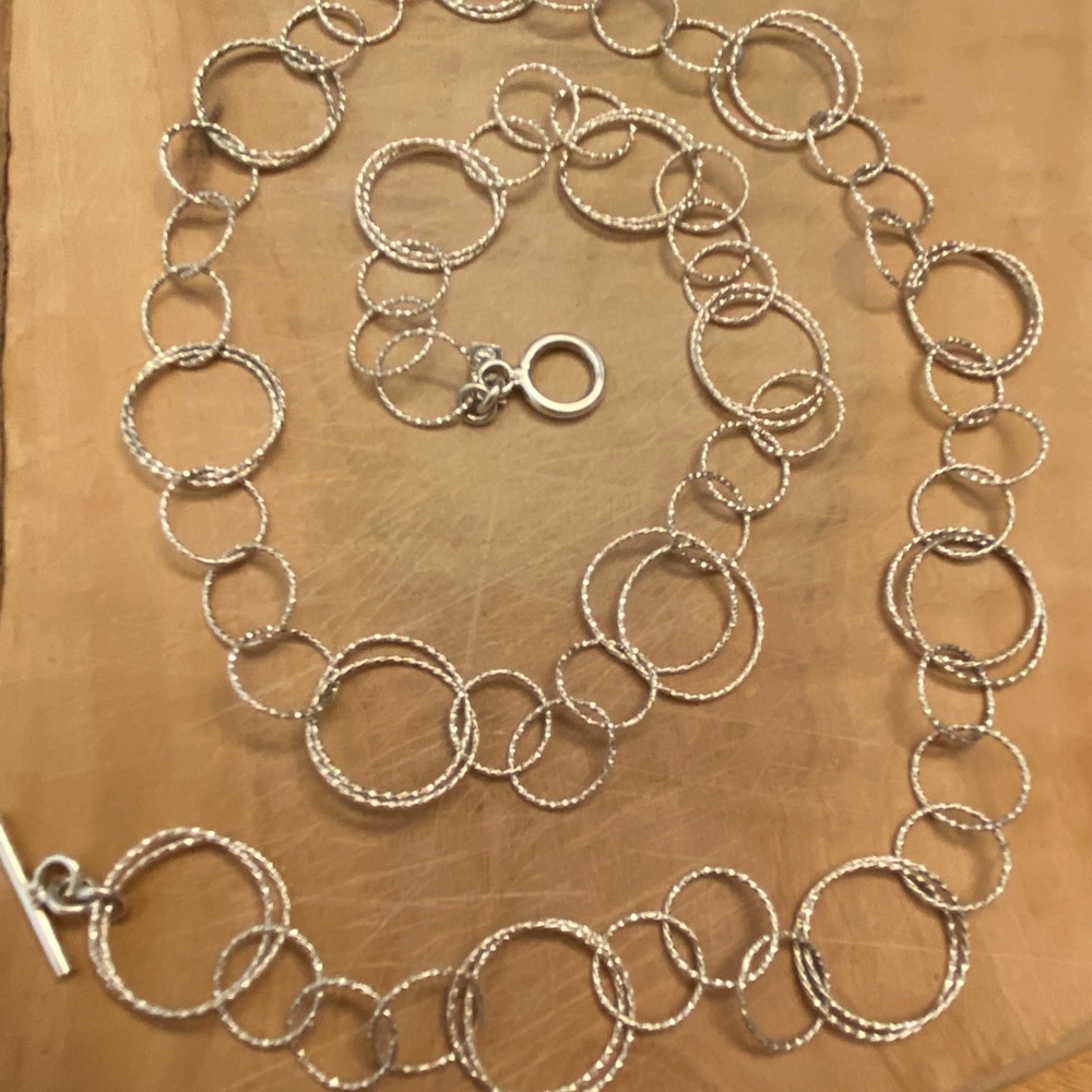 Gorgeous and long vintage 925 sterling silver interlocking circles necklace - Picture 10 of 13